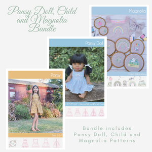 Bundle Doll and Child Pansy and Magnolia Embroidery PDF Sewing Pattern