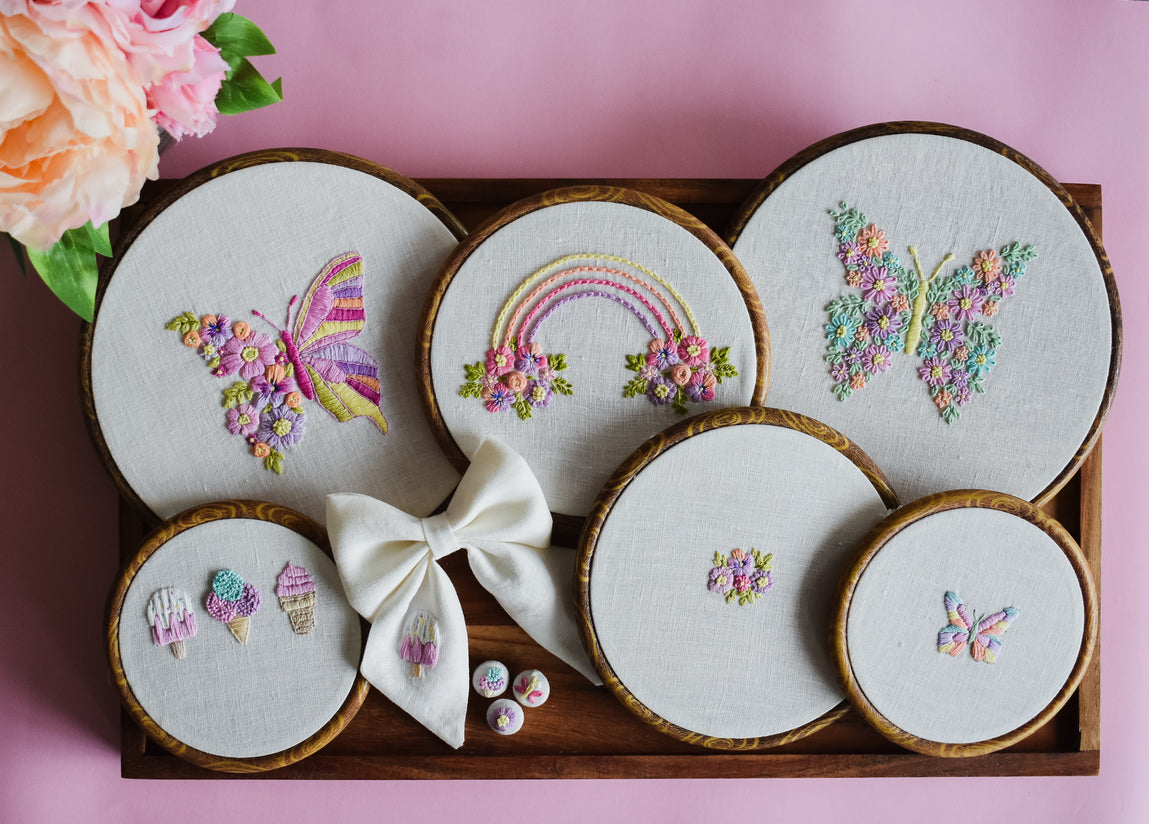 Pink Flower Embroidery Patterns - DIY Embroidery Kit - Cute